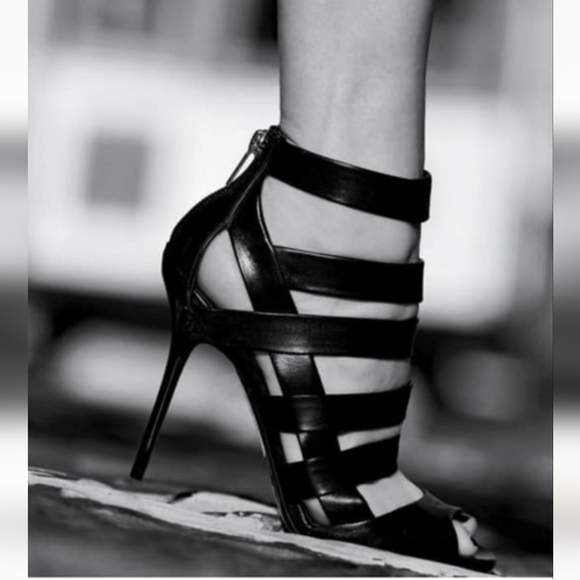 Jimmy Choo Black Caged Strappy Leather Open Toe Sandals GORGEOUS - Picture 1 of 14